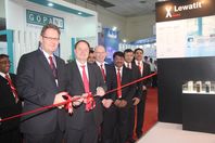 Inauguration of LANXESS booth at Aquatech 2012, by Dr. Joerg Strassburger, Managing Director and Country Representative, LANXESS India and Mr. Jean-Marc Vesselle, Head of Business Unit - Ion Exchange Resins